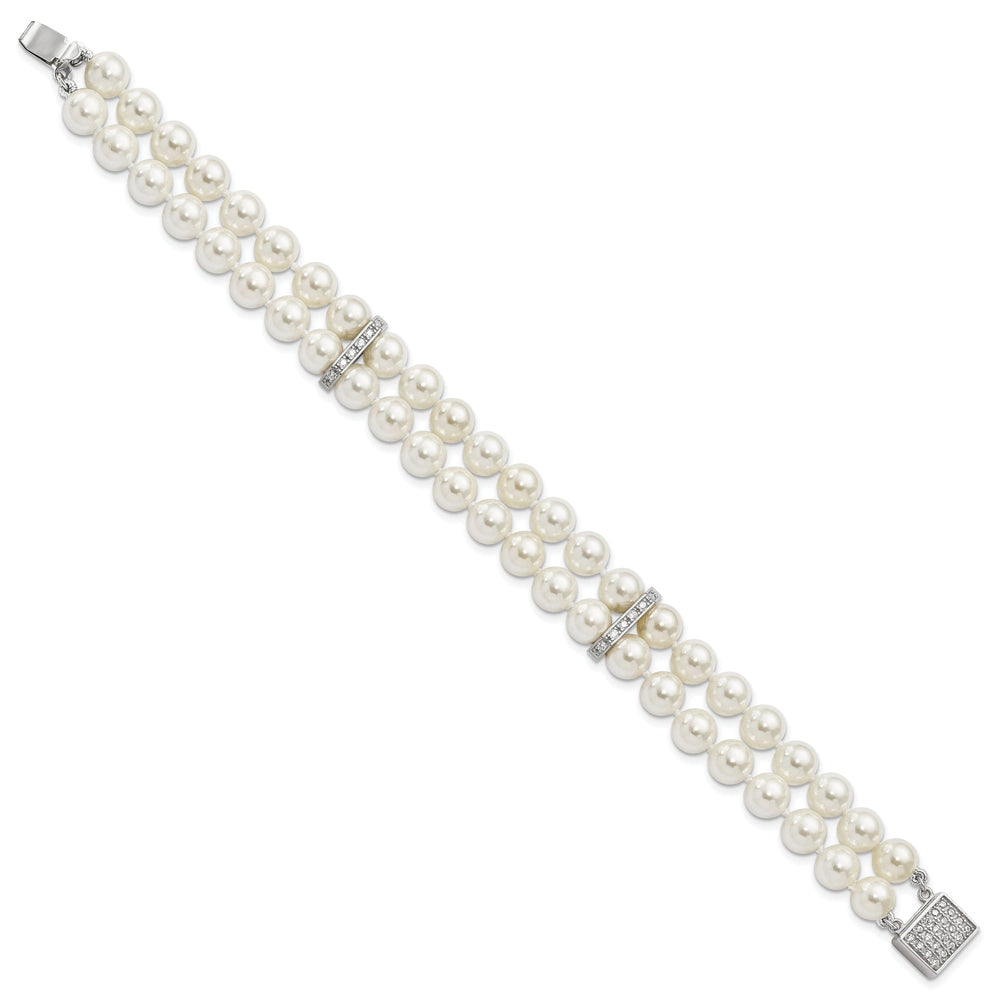 Silver Majestik White Shell Pearl Bead Bracelet