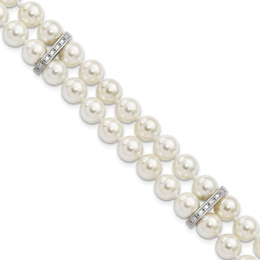 Silver Majestik White Shell Pearl Bead Bracelet