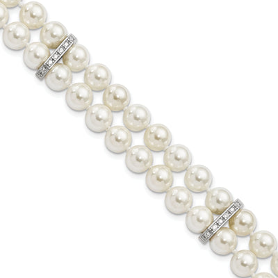 Silver Majestik White Shell Pearl Bead Bracelet at $ 104.22 only from Jewelryshopping.com
