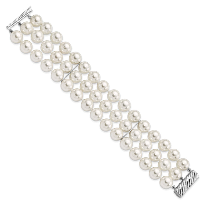 Silver Majestik White Shell Pearl Bead Bracelet