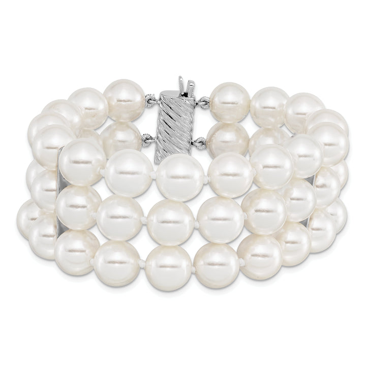 Silver Majestik White Shell Pearl Bead Bracelet