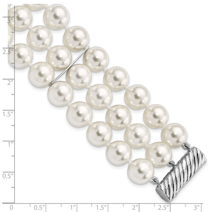 Silver Majestik White Shell Pearl Bead Bracelet