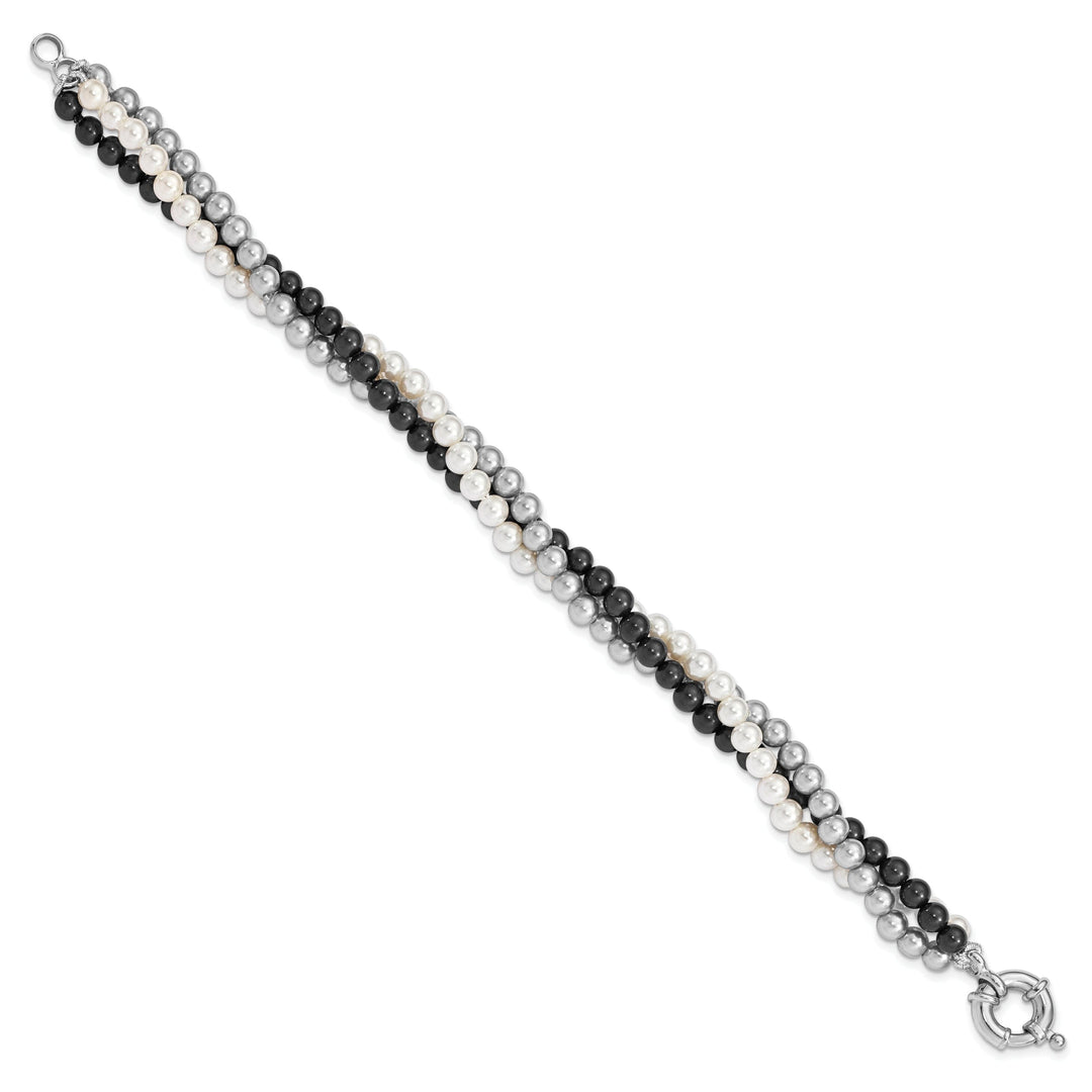 Silver White Grey Black Pearl Bead Bracelet