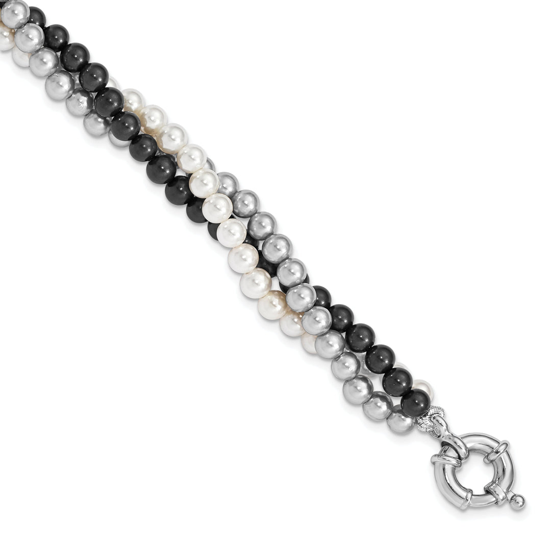 Silver White Grey Black Pearl Bead Bracelet