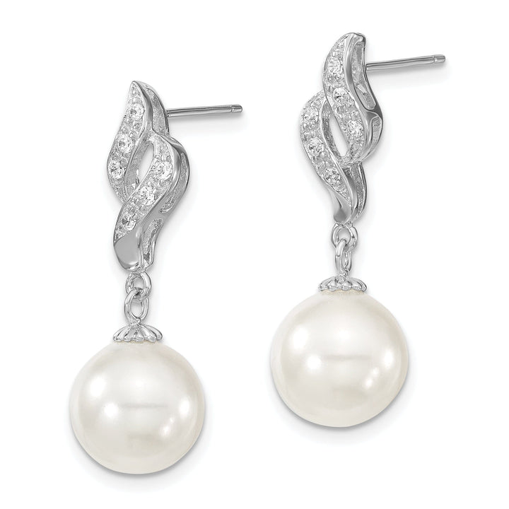 White Pearl and Cubic Zirconia Dangle Earrings