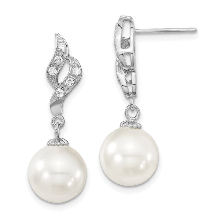 White Pearl and Cubic Zirconia Dangle Earrings