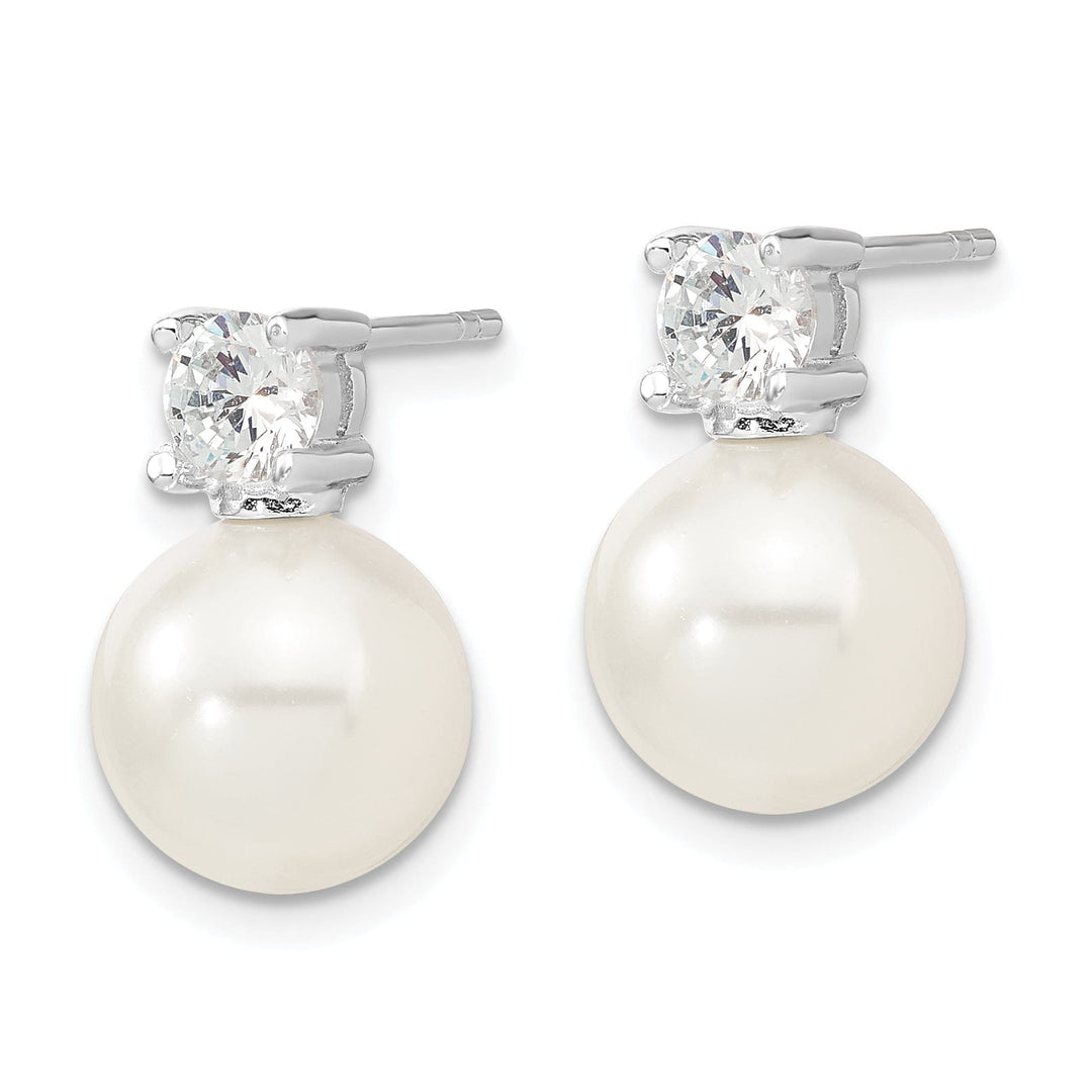 White Pearl and Cubic Zirconia Post Earrings