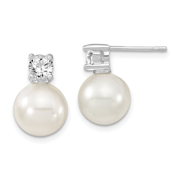 White Pearl and Cubic Zirconia Post Earrings