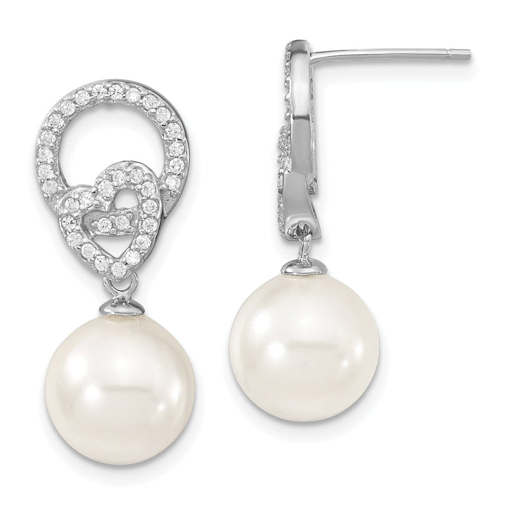 White Pearl and Cubic Zirconia Dangle Earrings