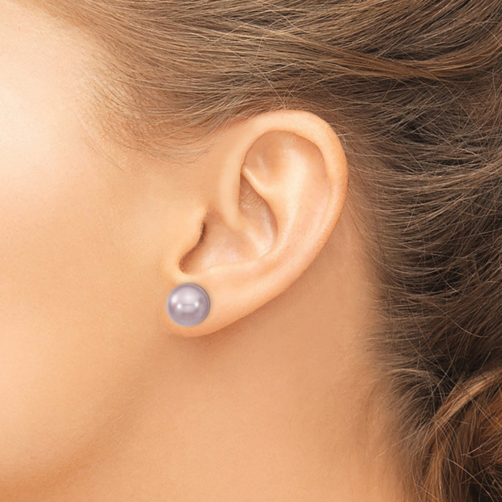 Majestik Round Purple Pearl Stud Earrings