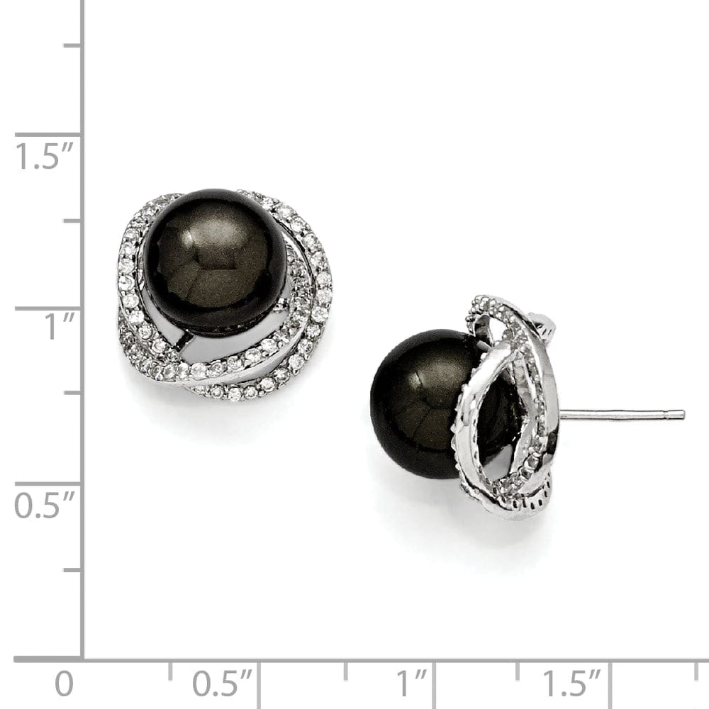 Majestik Black Pearl and Cubic Zirconia Post Earri