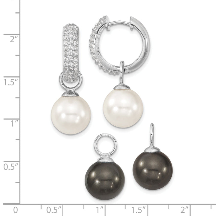C.Z Black and White Perals Hoop Earrings