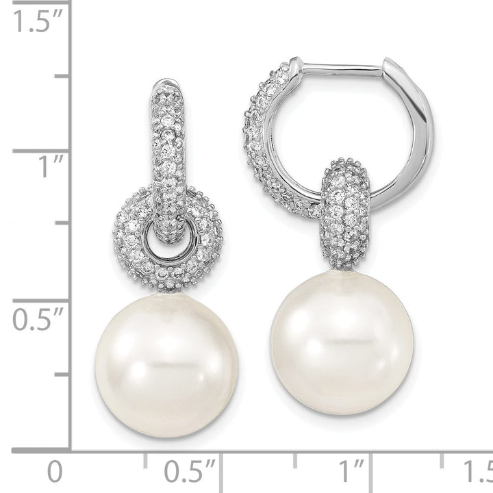 White Pearl and Cubic Zirconia Hoop Earrings