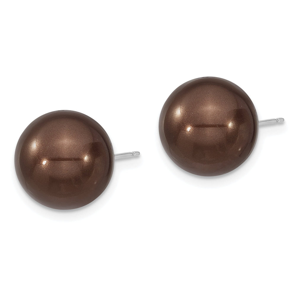 Majestik Round Brown Pearl Stud Earrings