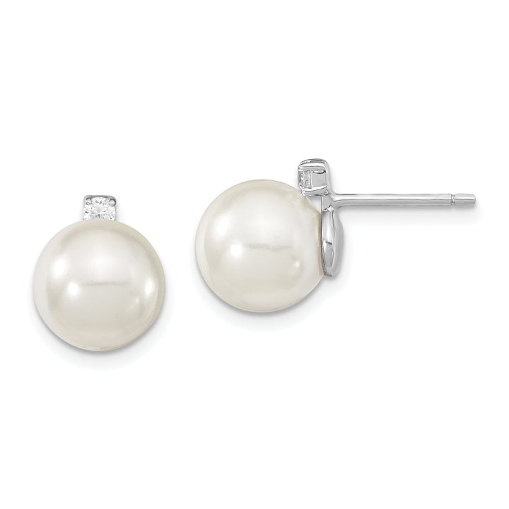 White Pearl and Cubic Zirconia Post Earrings