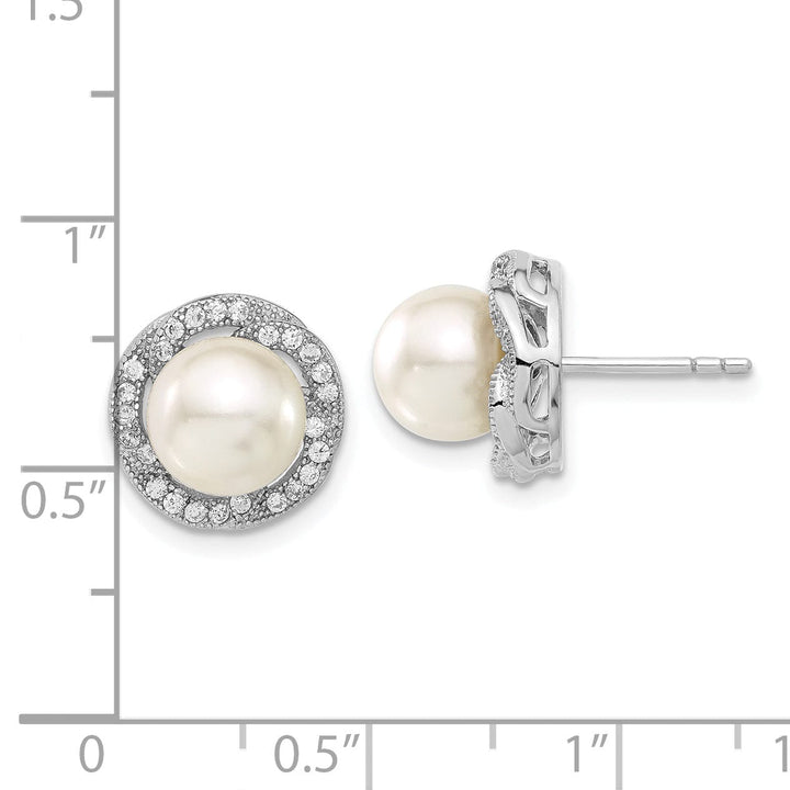 White Pearl and Cubic Zirconia Post Earrings