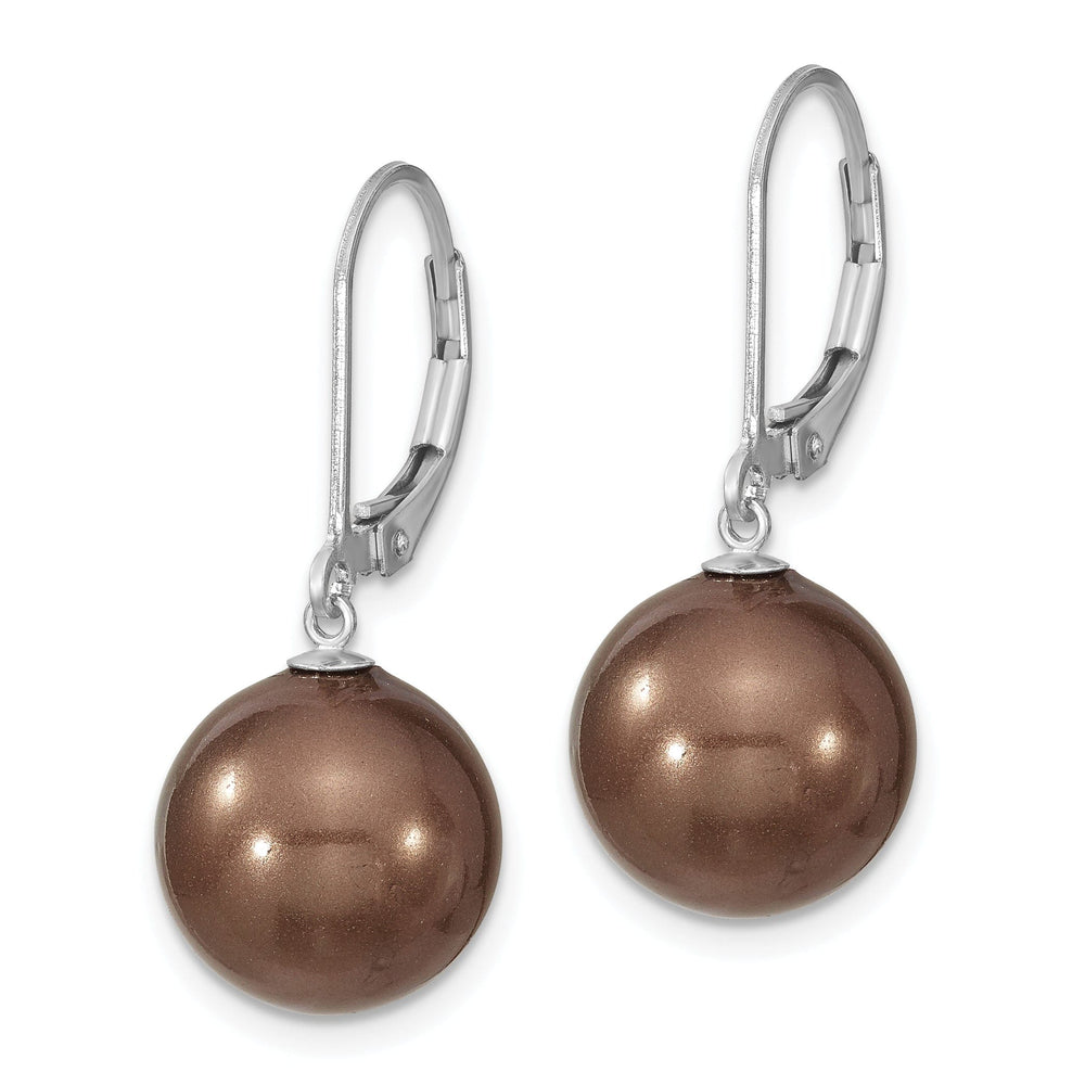 Majestik Round Brown Pearl Leverback Earrings