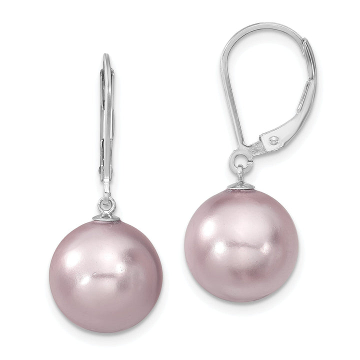 Majestik Round Purple Pearl Leverback Earring