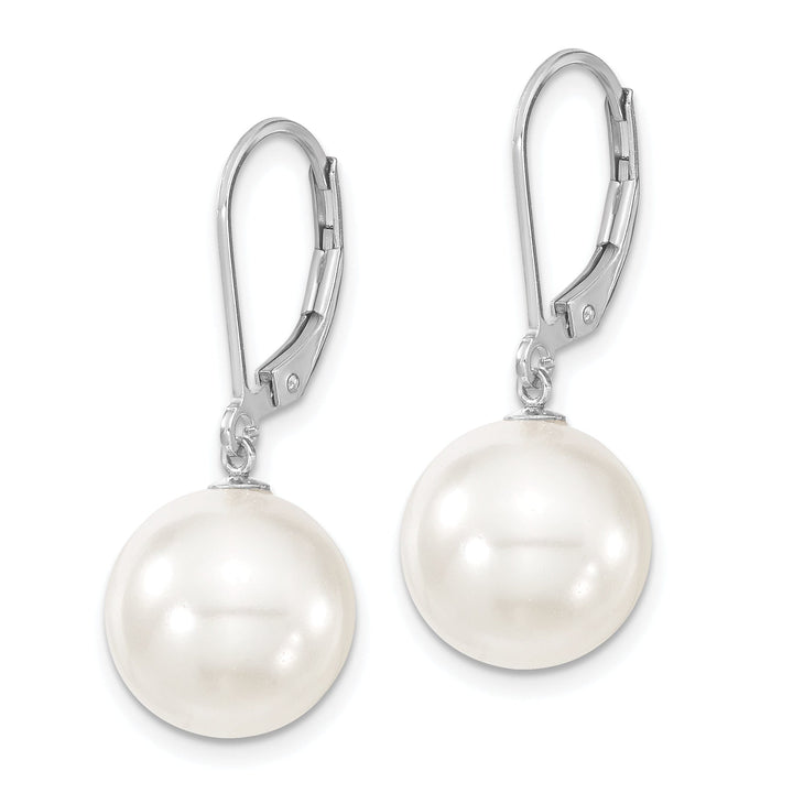 Majestik Round White Pearl Leverback Earrings