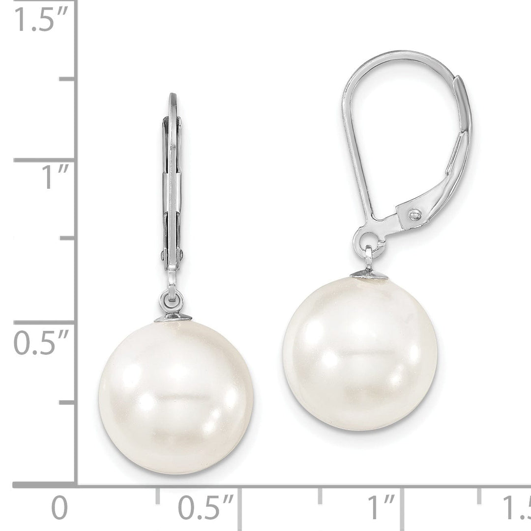 Majestik Round White Pearl Leverback Earrings