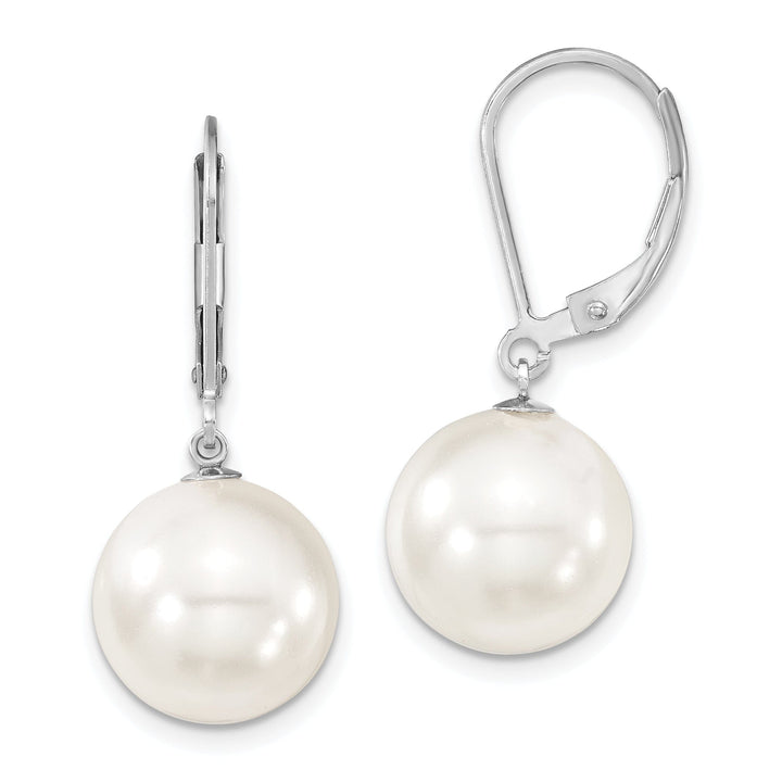 Majestik Round White Pearl Leverback Earrings