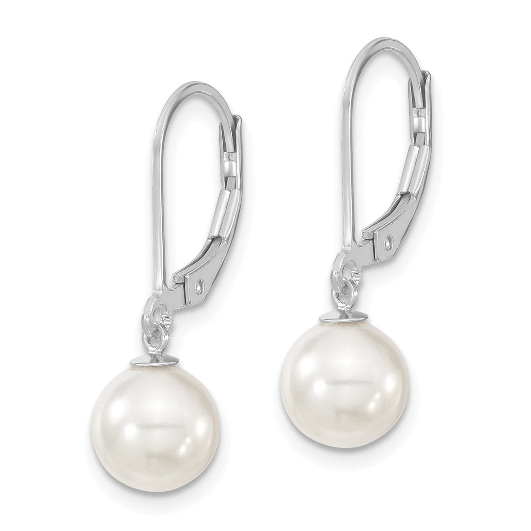 Majestik Round White Pearl Leverback Earrings