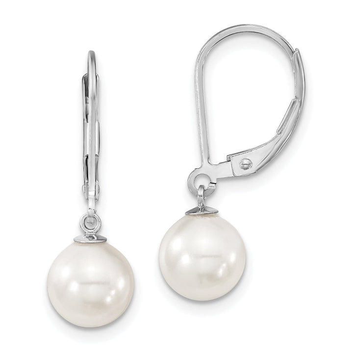 Majestik Round White Pearl Leverback Earrings