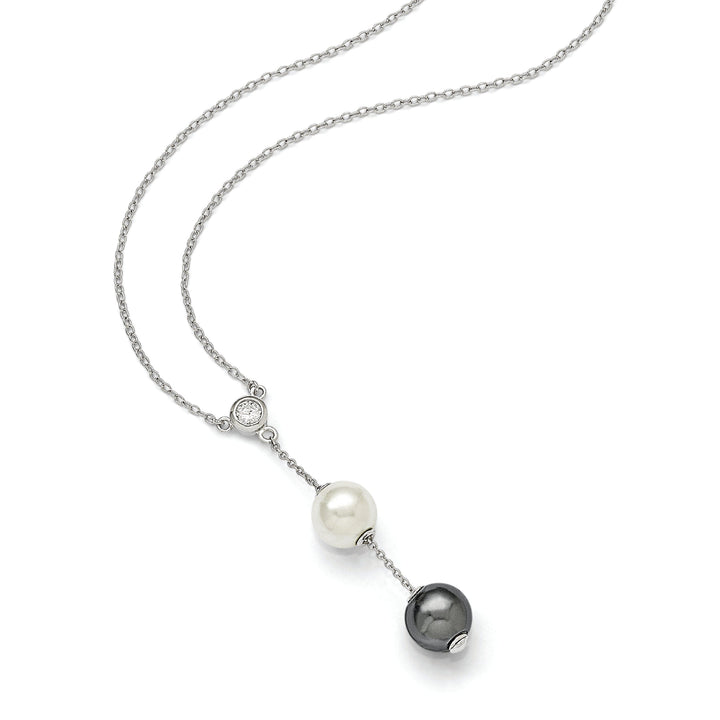 Majestik White and Grey Shell Pearl CZ Necklace