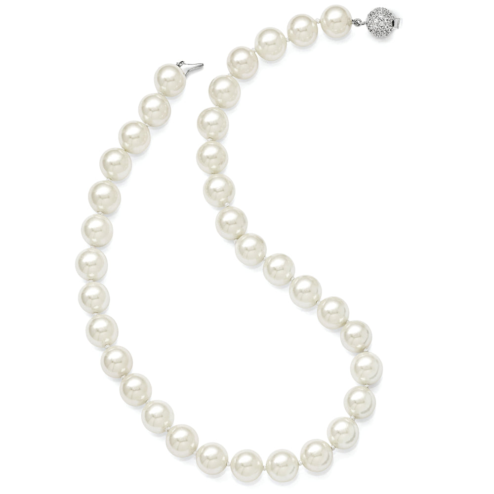 Majestik White Shell Pearl CZ Clasp Necklace