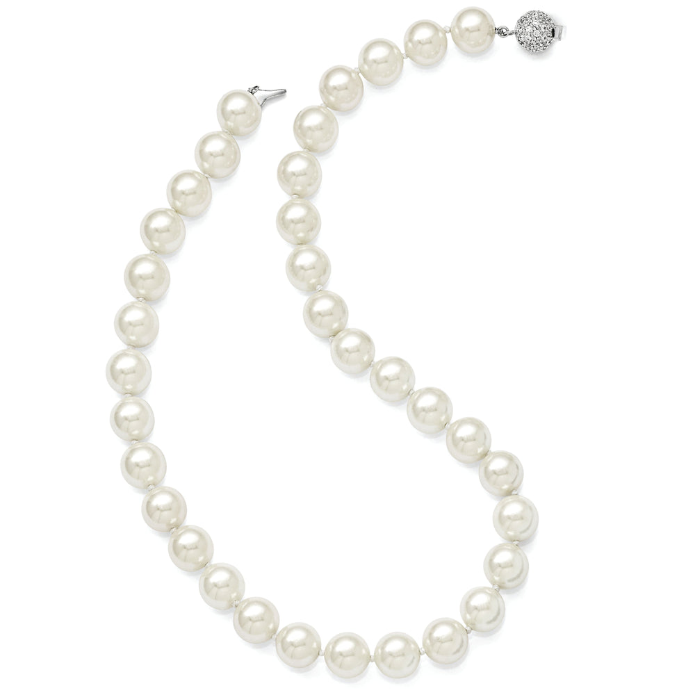 Majestik White Shell Pearl CZ Clasp Necklace