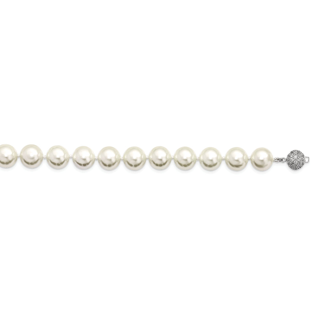 Majestik White Shell Pearl CZ Clasp Necklace