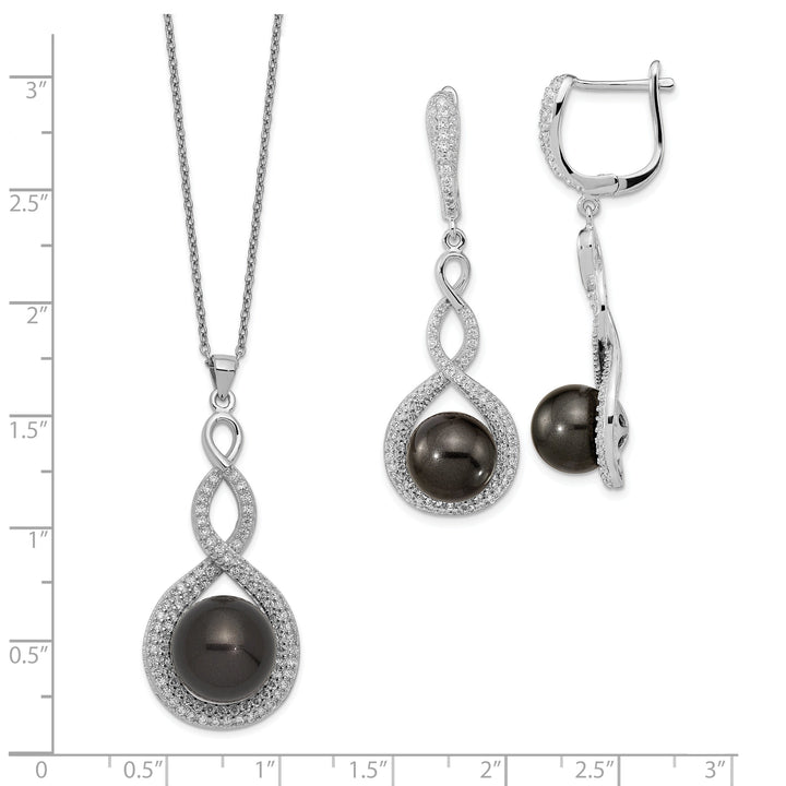 Majestik Pearl CZ Earring Necklace Set