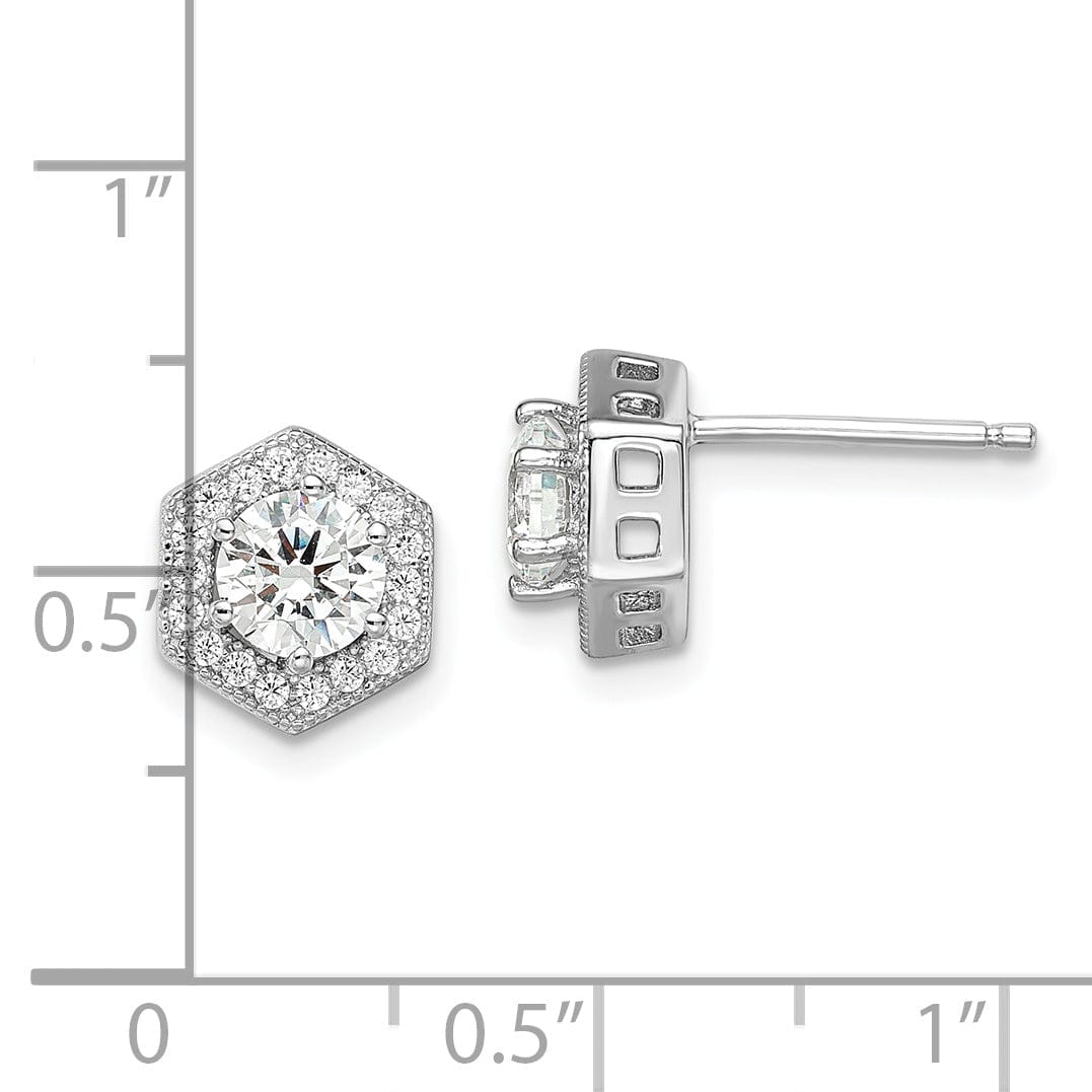 Sterling Silver Cubic Zirconia Hexagon Earrings