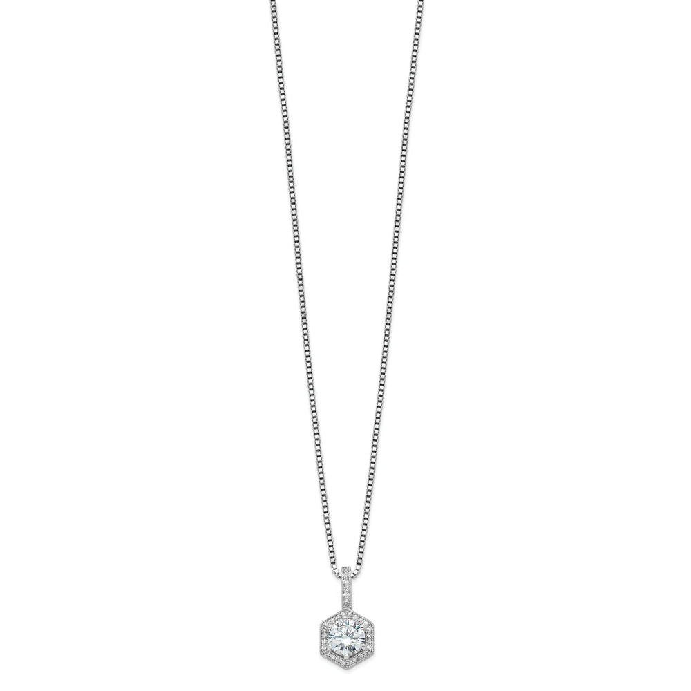 Sterling Silver Cubic Zirconia Hexagon Necklace