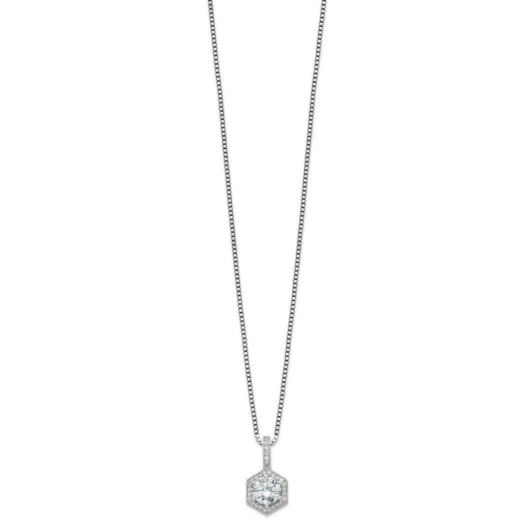 Sterling Silver Cubic Zirconia Hexagon Necklace