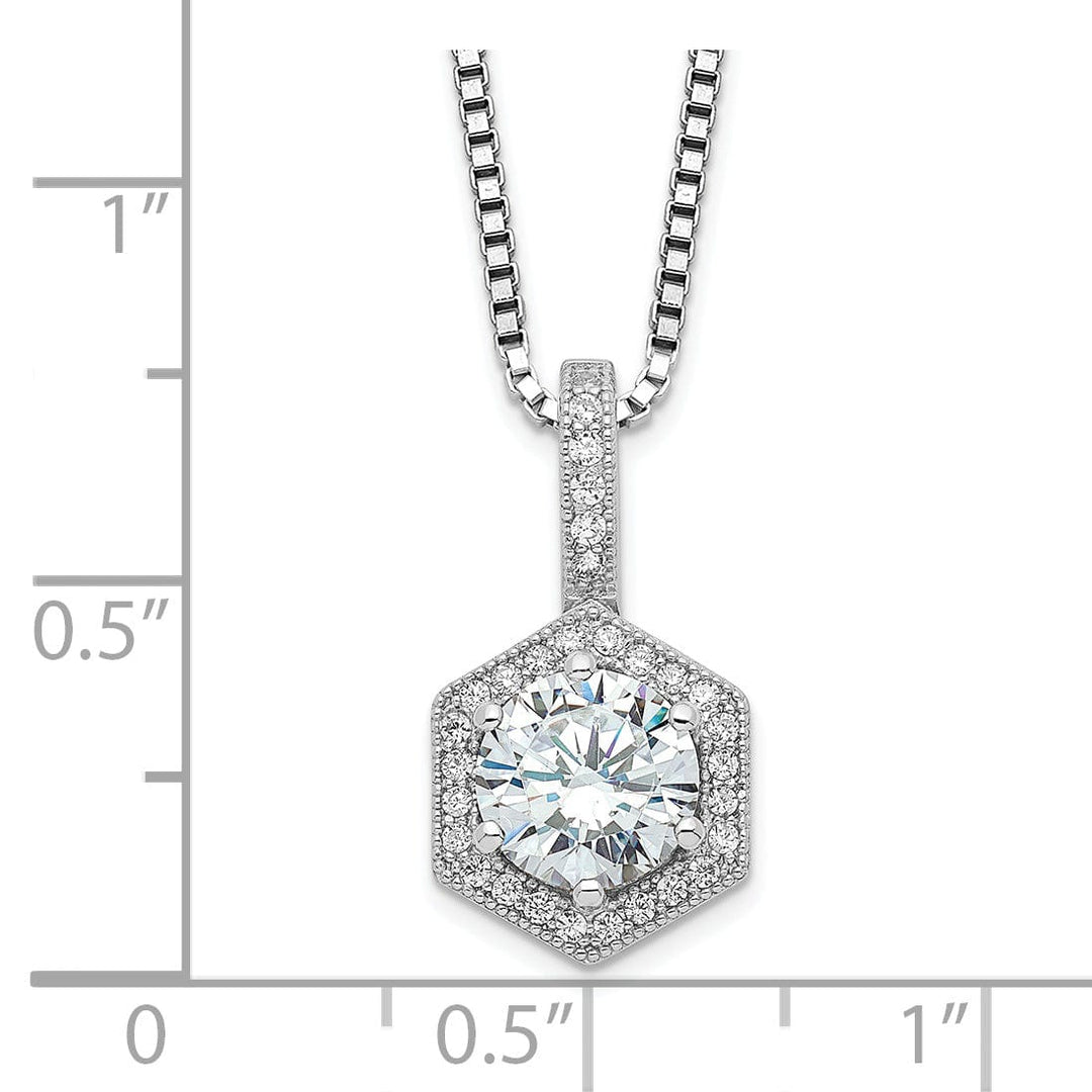 Sterling Silver Cubic Zirconia Hexagon Necklace