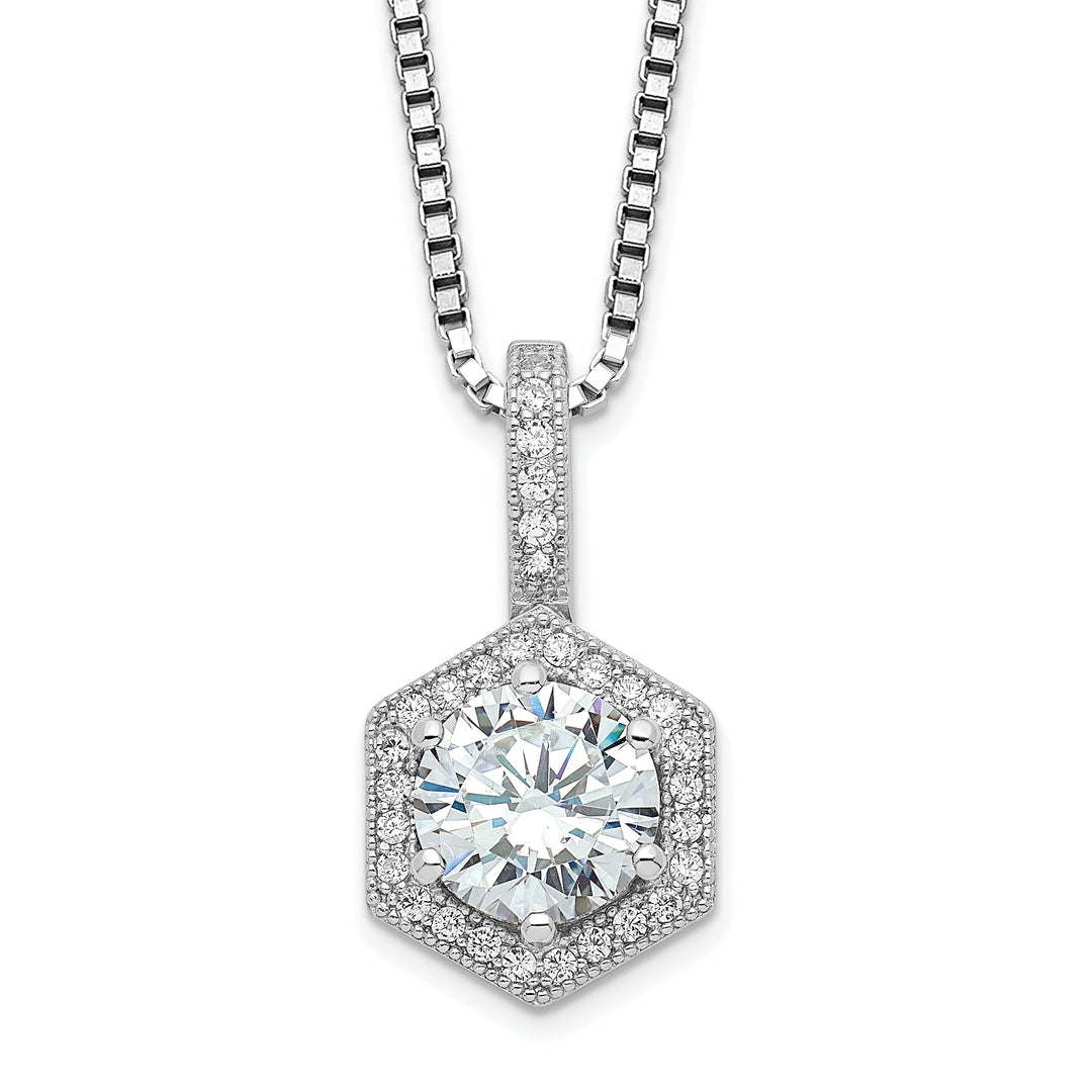 Sterling Silver Cubic Zirconia Hexagon Necklace