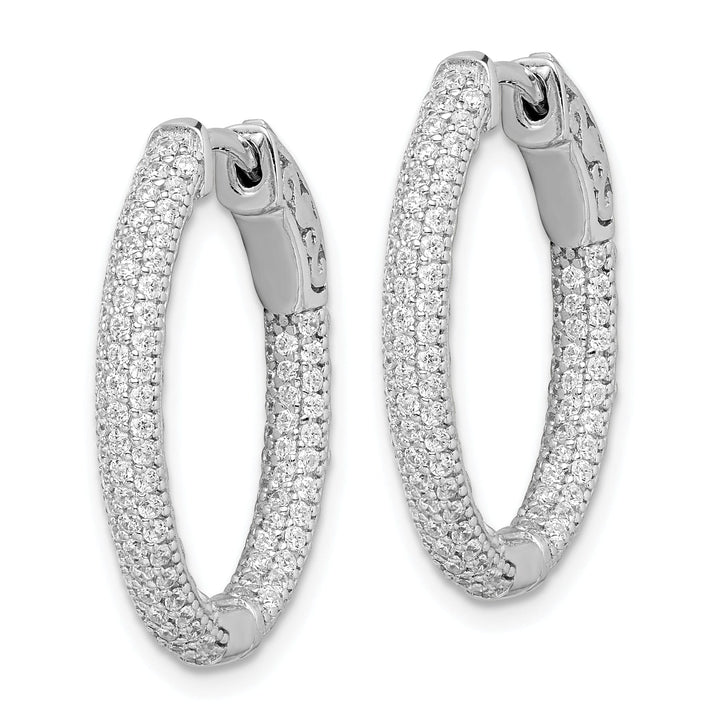 Sterling Silver Pave Oval Hoop Earrings