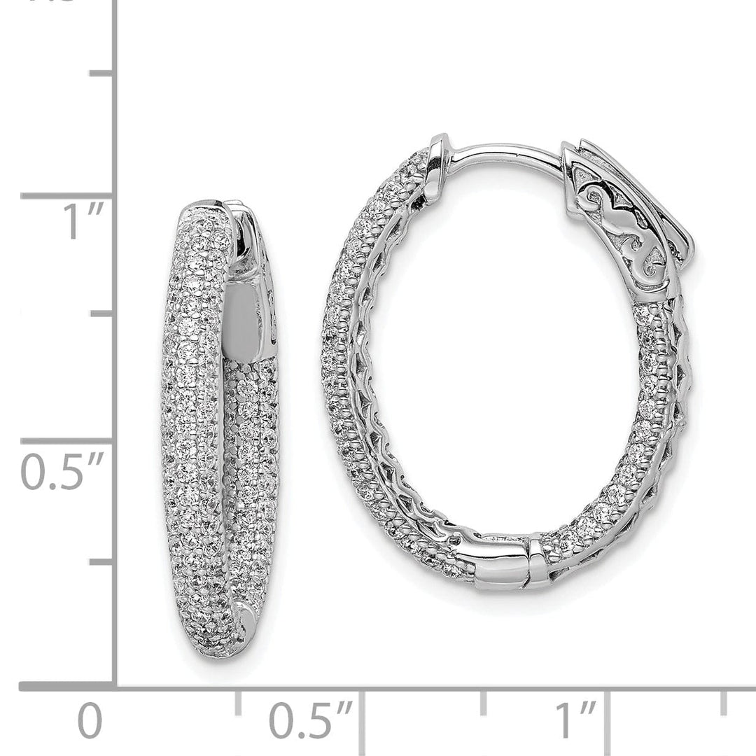 Sterling Silver Pave Oval Hoop Earrings