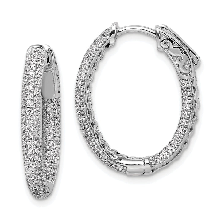 Sterling Silver Pave Oval Hoop Earrings