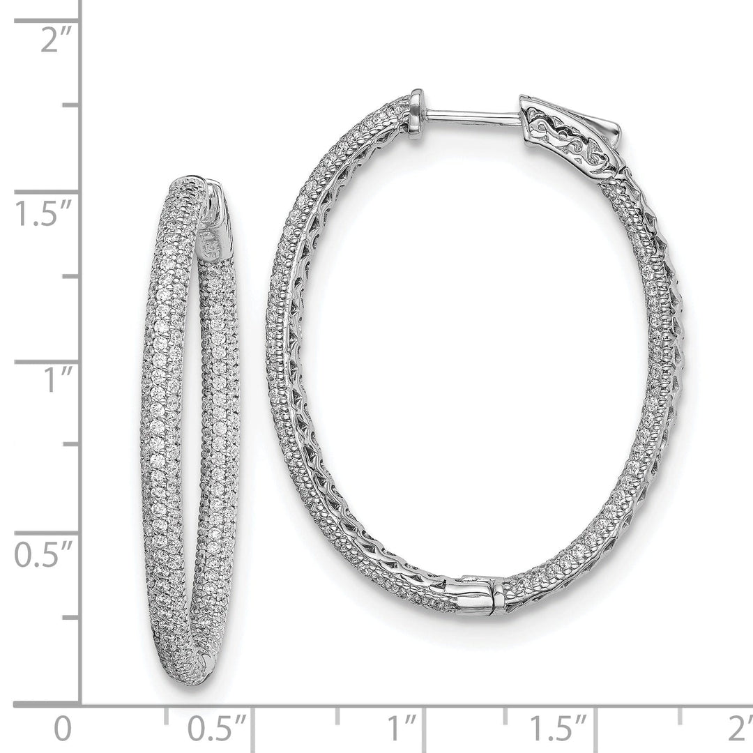 Sterling Silver Pave Oval Hoop Earrings
