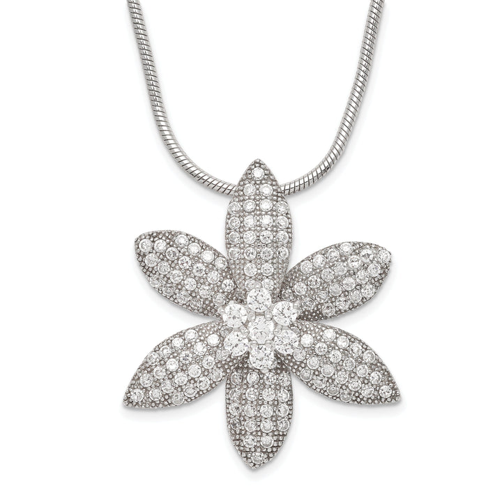 Sterling Silver Cubic Zirconia Flower Necklace