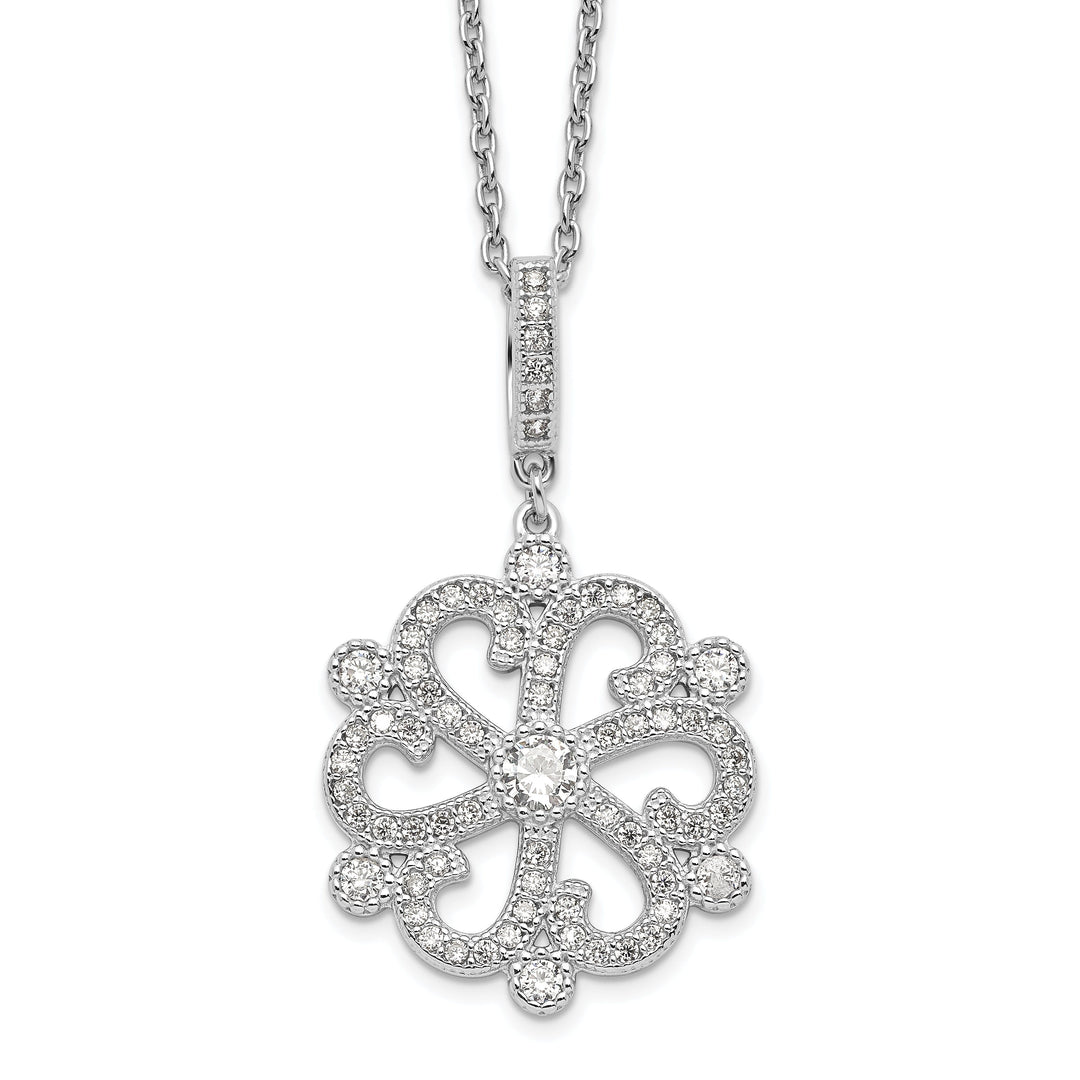 Sterling Silver Cubic Zirconia Flower Necklace