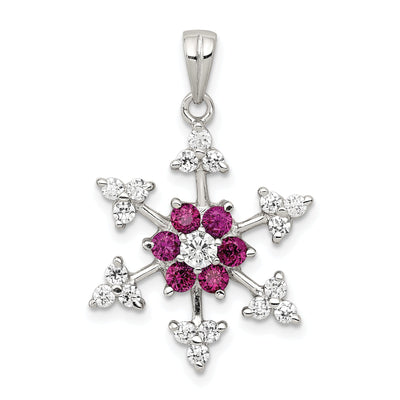 Silver Fuschia Cubic Zirconia Snowflake Pendant at $ 31.56 only from Jewelryshopping.com