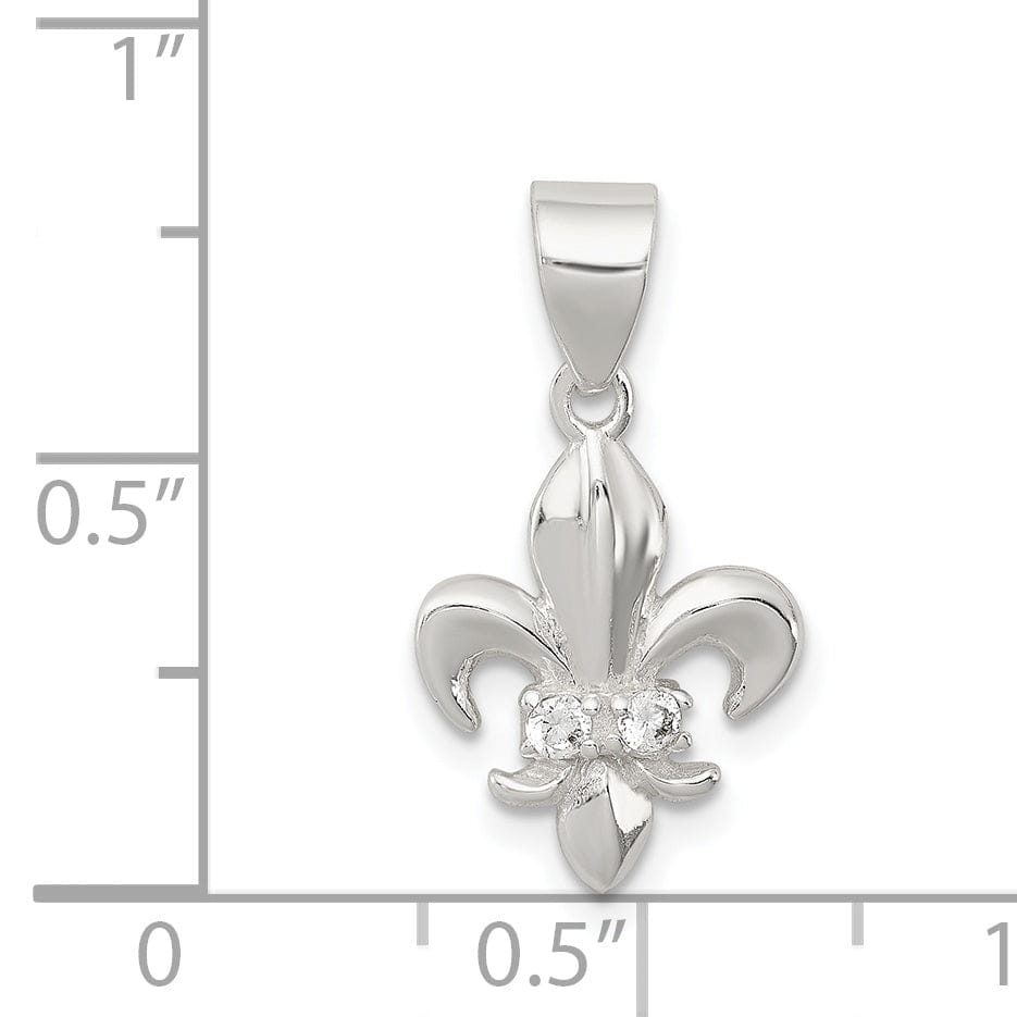 Sterling Silver Polished C.Z Fleur De Lis Charm