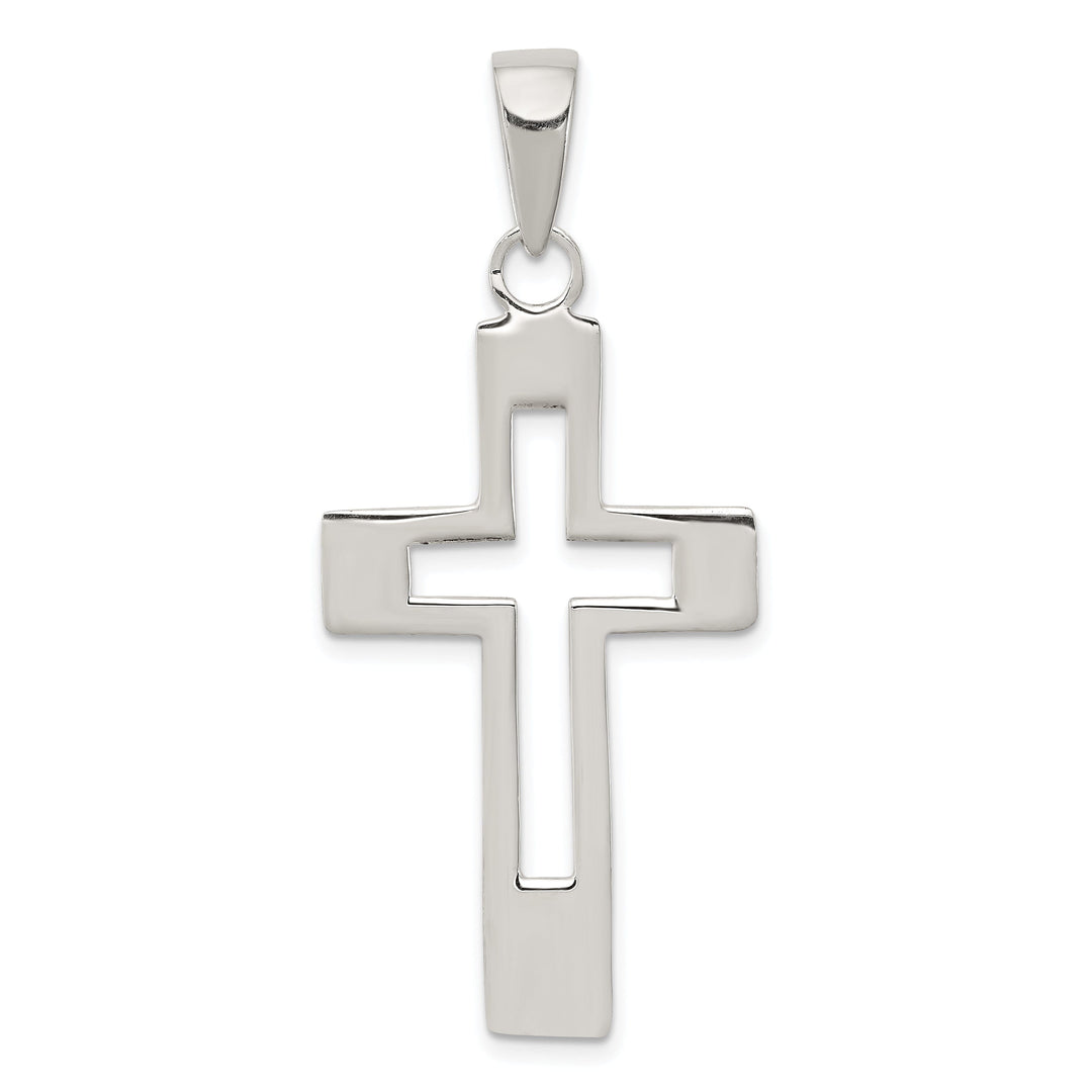 Silver Polished Design Latin Cross Pendant