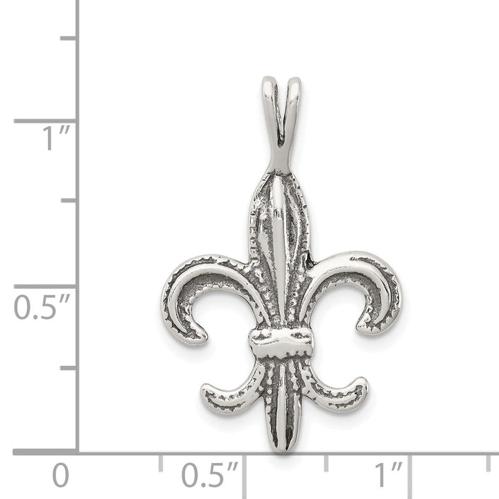 Silver Polished Antiqued Fleur De Lis Pendant