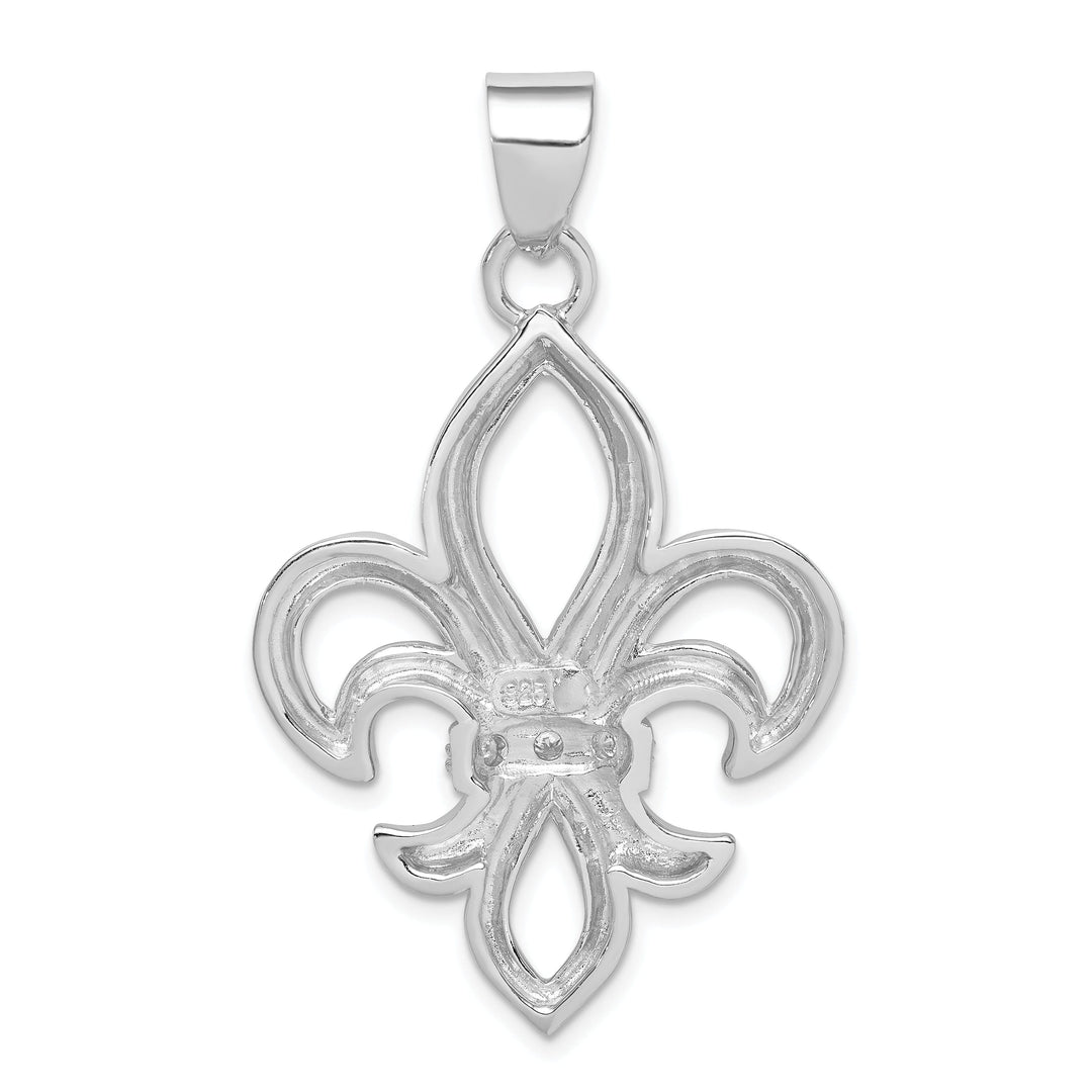 Silver Polished Finish C.Z Fleur de Lis Charm