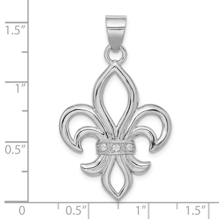 Silver Polished Finish C.Z Fleur de Lis Charm