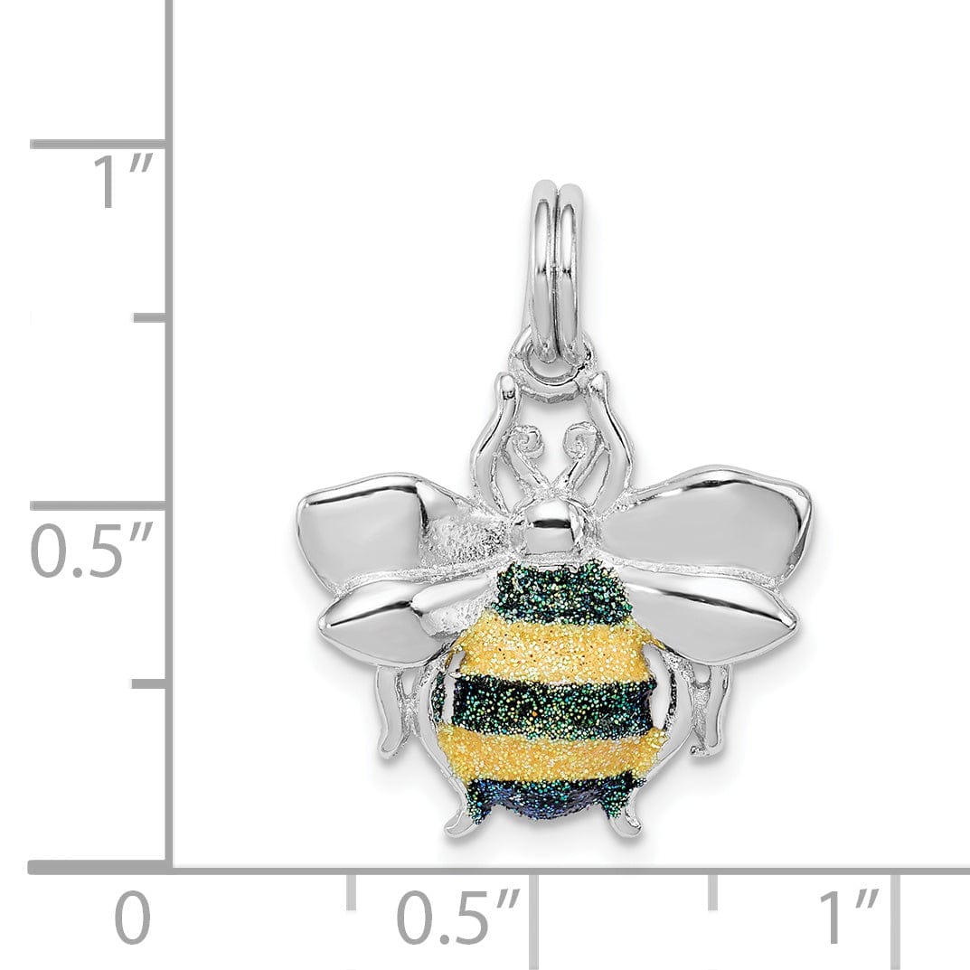Silver Green Yellow Enamel Bee Charm Pendant
